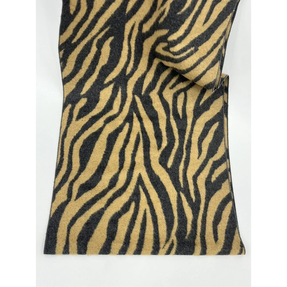 Chelsey by Joseph Brushed Knit Silk Scarf Tan Gray Zebra Stripe 12